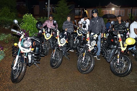 A tea estate owner from Nilgiris has gifted Royal Enfield bikes to 15 employees as a Deepavali gift. He made surprise to his employees as a token of recognizing their work. (Photo | Express)