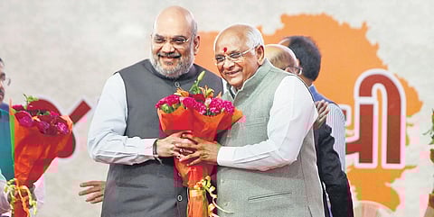 Gujarat CM Bhupendra Patel with Union Home Minister Amit Shah | pti file photo