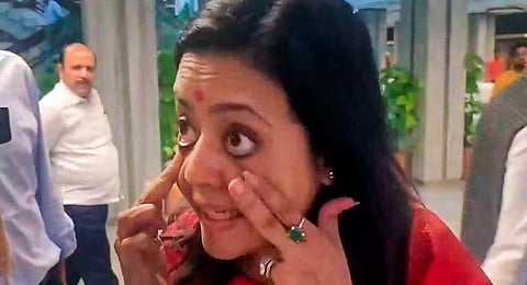 TMC MP Mahua Moitra walks out of the Lok Sabha Ethics Committee meeting, at Parliament House complex in New Delhi, Thursday, Nov. 2, 2023. (PTI)