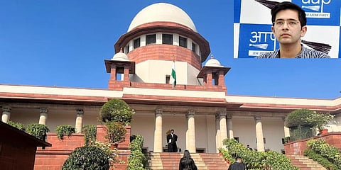 Image of Supreme Court and AAP MP Raghav Chadda used for representational purpose