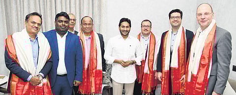 A Pepper Motion delegation, led by its CEO Andreas Hager, calls on Chief Minister YS Jagan Mohan Reddy at his camp office in Tadepalli on Wednesday I Express