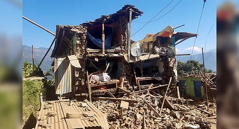 A general view of a damaged house in Jajarkot district on November 4, 2023, following an overnight a 5.6-magnitude earthquake. ( Photo | AFP)