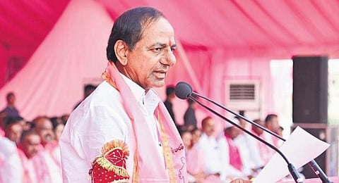 Chief Minister K Chandrasekhar Rao addresses a public meeting in Armoor. (File Photo)