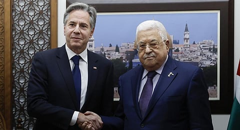 U.S. Secretary of State Antony Blinken meets with Palestinian President Mahmoud Abbas amid the ongoing conflict between Israel and Hamas.(Photo | AP)