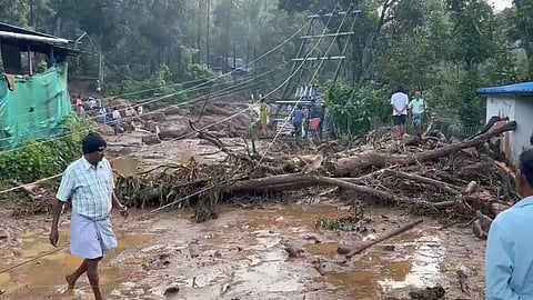 The heavy rainfall that triggered in Idukki's Santhanpara village on Sunday night, which claimed the life of one person apart from causing widespread damage. (Photo | EPS)