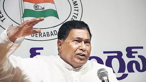 FILE - Former Minister K Jana Reddy speaks to the media at Gandhi Bhavan in Hyderabad. (Photo | R V K Rao, EPS)