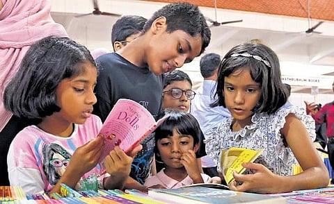 Children at the Kerala Legislature International Book Fair in Thiruvananthapuram