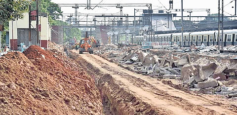 Park Town station demolished as part of work for the fourth line between Chennai Egmore and Beach. (Photo | P Jawahar, EPS)