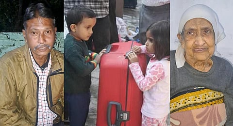 A collage of members from the 17 families facing eviction from the Kabul House including 84-year-old Shanti Devi (R) and Sanjay Chauhan (L). (Photo | EPS)