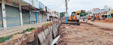 Road work is under progress at Chandur Municipality.
