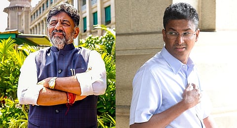 Deputy Chief Minister DK Shivakumar and  PWD Minister Satish Jarkiholi. (Photo | Express)