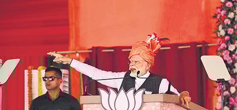 PM Narendra Modi during a public meeting for Chhattisgarh Assembly elections  in Bishrampur, Surajpur district on Tuesday | PTI