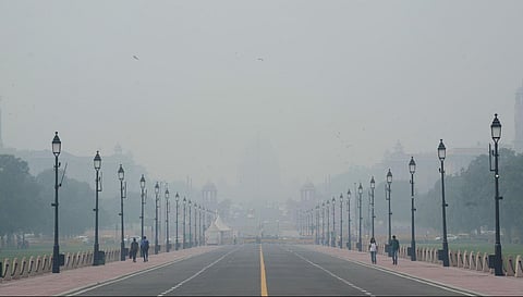 A thick blanket of smog covers the Rashtrapati Bhavan, in New Delhi, Wednesday, Nov. 8, 2023. (Photo | PTI)