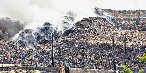 A file photograph of a garbage mound near the banks of Manair river in Karimnagar. (Express)