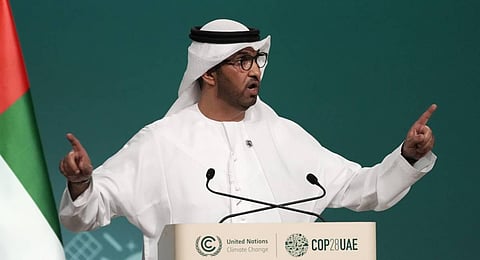 COP28 President Sultan al-Jaber speaks during the opening session at the COP28 U.N. Climate Summit. (Photo | AP)