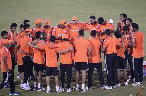 Raipur: Indian players during a practice session ahead of the fourth T20 cricket match against Australia, at Shaheed Veer Narayan Singh International Cricket Stadium, Nov. 30, 2023. (Photo | PTI)