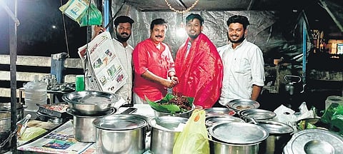 MP AM Ariff felicitating Sourav at the thattukada after he was elected the chairman.