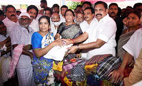 AIADMK General Secretary Edappadi K Palaniswami on Saturday provided welfare assistance to the flood-affected people in Arumbakkam | Express