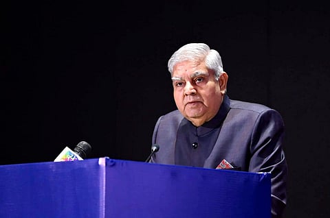 Vice President Jagdeep Dhankhar delivers the keynote address at the Human Rights Day celebrations organised by National Human Rights Commission, in New Delhi, Dec. 10, 2023. (PTI Photo)