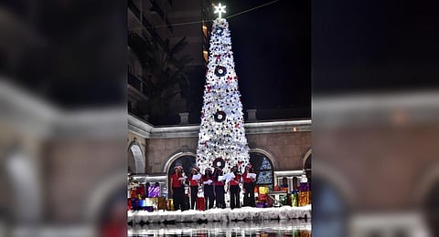 Christmas tree inaugurated at Leela Palace Hotel on the occasion of upcoming Christmas festival, on Saturday in Chennai. (Photo | P Jawahar, EPS)