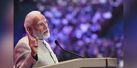 Prime Minister Narendra Modi addresses during the inaugural ceremony of the Global Partnership on Artificial Intelligence (GPAI) Summit 2023, in New Delhi. (Photo | PTI)
