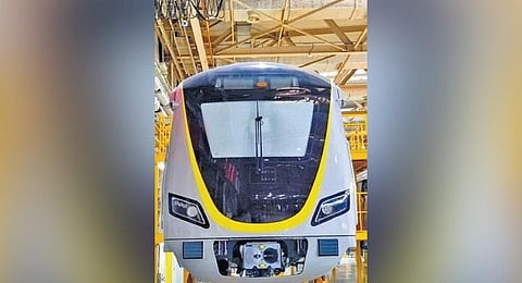 The much-delayed driverless  tech-based train from China.