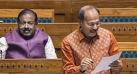 Congress MP Adhir Ranjan Chowdhury speaks in the Lok Sabha during the Winter session of Parliament, in New Delhi, Tuesday, Dec. 12, 2023. (PTI )