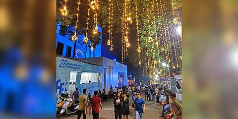 Festive vibes prevail at Manaveeyam Veedhi in connection with the 28th edition of the IFFK.  (Photo |  BP Deepu)