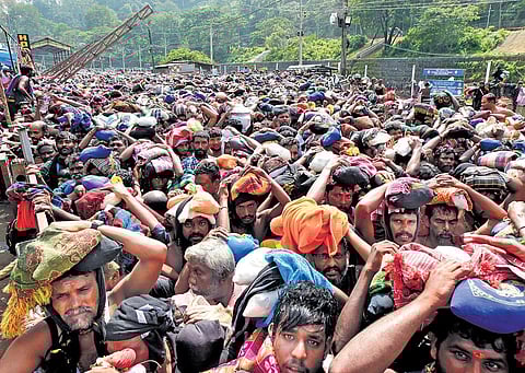 The heavy rush of Sabarimala pilgrims in Pampa on Tuesday | SHAJI VETTIPURAM