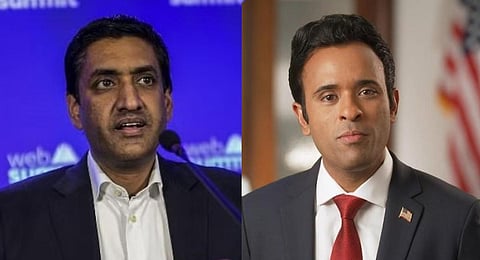 FILE - A collage of US Congressman from Ro Khanna, D-California, (L) and Republican Presidential candidate hopeful Vivek Ramaswamy. (Photo | AP)