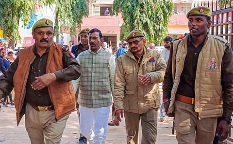 BJP MLA Ramdular Gond after his conviction for raping a girl, in Sonbhadra, Friday, Dec. 15, 2023. (PTI Photo)