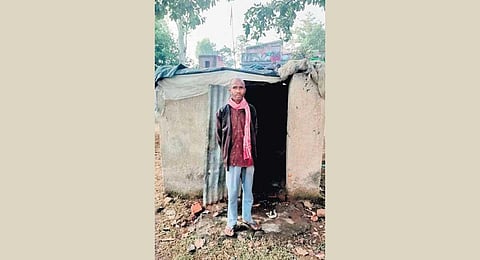 Dalit man Sahdeo Ram is compelled to live in a washroom