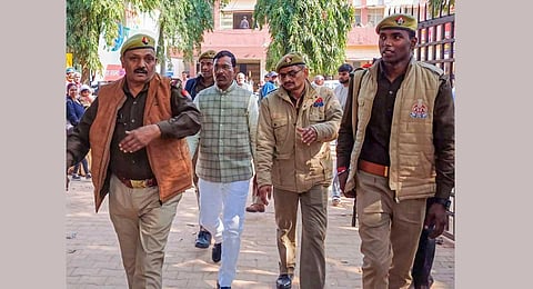 JP MLA Ramdular Gond after his conviction for raping a girl, in Sonbhadra, Friday, Dec. 15, 2023. (PTI)