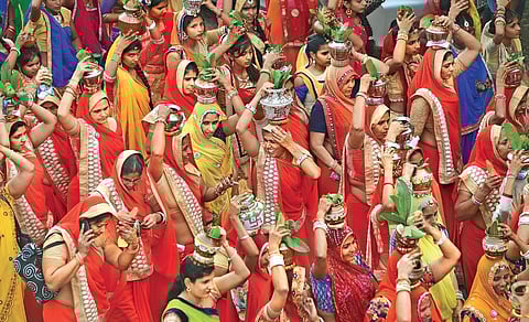 Women taking out a mangal kalash yatra . (File Photo | Sunish P Surendran)