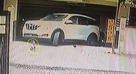 A screengrab from the CCTV, which shows three-year-old girl prior to being run over by an SUV.