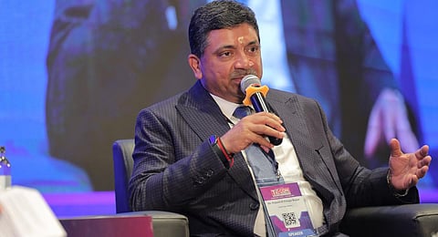 Dr Palanivel Thiaga Rajan speaking at the 12th TiEcon Kerala-2023 in Kochi.(Photo | Express)