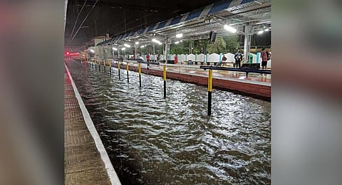 Waterlogged railway track in Tirunelveli junction.