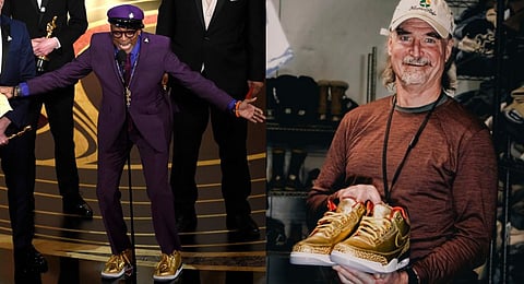 FILE: Spike Lee accepts the Oscar for best adapted screenplay for 'BlacKkKlansman'; James Free with the gold Nike Air Jordan 3 sneakers at the Portland Rescue Mission | AP