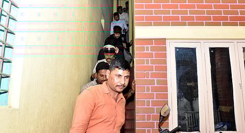Delhi police visit the house of Parliament security breach accused Manoranjan's house in Mysuru on Monday.  (Express Photo Udayashankar S)