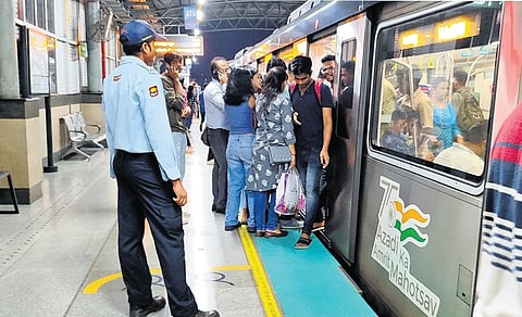 Metro rail security staff have been deployed to keep a check on passengers crossing the yellow line at all stations | A Sanesh