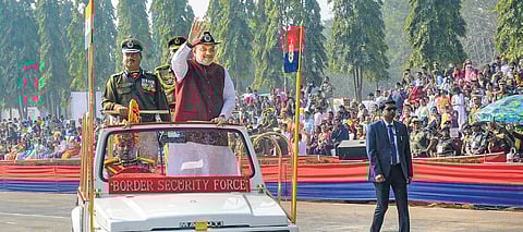 Amit Shah at the 59th Raising Day of BSF in Hazaribagh, Jharkhand on Friday | pti
