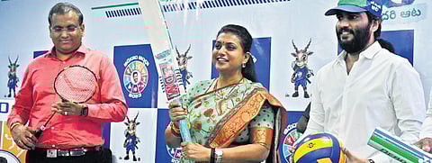 Minister RK Roja speaking at a press conference in Vijayawada | Prasant Madugula