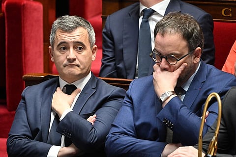 French Interior Minister Gerald Darmanin (left) and French Health Minister Aurelien Rousseau. (Photo | AFP)