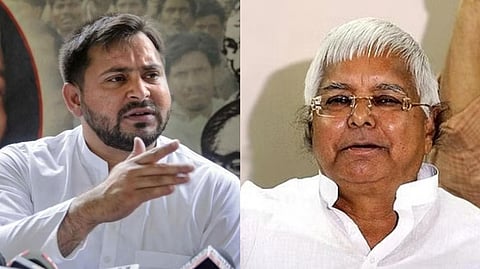 RJD leaders Tejashwi Yadav and Lalu Prasad Yadav.