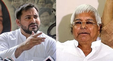 Bihar Deputy Chief Minister Tejashwi Yadav and his father and RJD chief Lalu Prasad. (File photo)