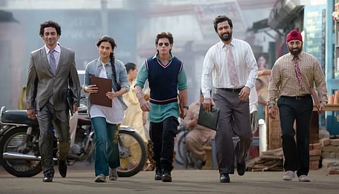 A shot from from Rajkumar Hirani's 'Dunki' starring Shah Rukh Khan, Taapsee Pannu, and Vicky Kaushal, among others.