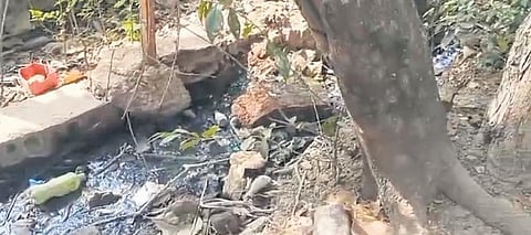The open drain near Hallur Higher Primary School.