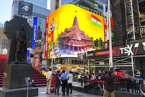 Ram Mandir digital billboard comes up in New York’s Times Square. (File photo | AP)