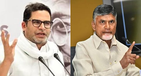 (L-R) Election strategist Prasanth Kishor, TDP supremo N Chandrababu Naidu. (Photos | Express & Twitter)