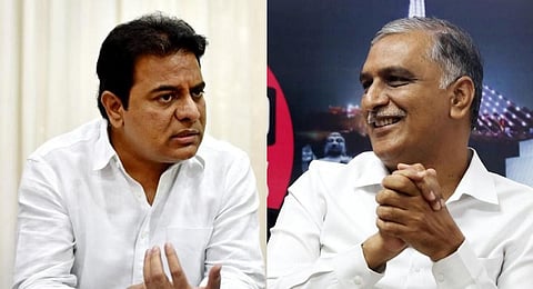 A collage of BRS leaders KT Rama Rao (L) and T Harish Rao. 